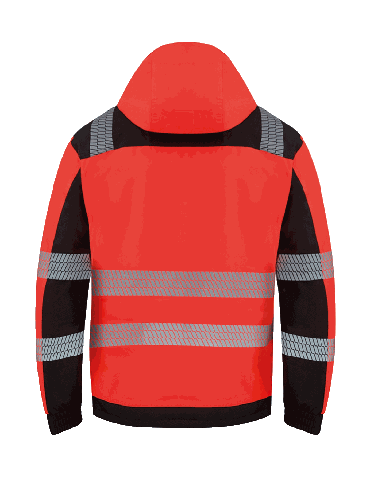 Korntex Hi-Vis Softshell Regenjacke EN 20471, schwarz/rot, M