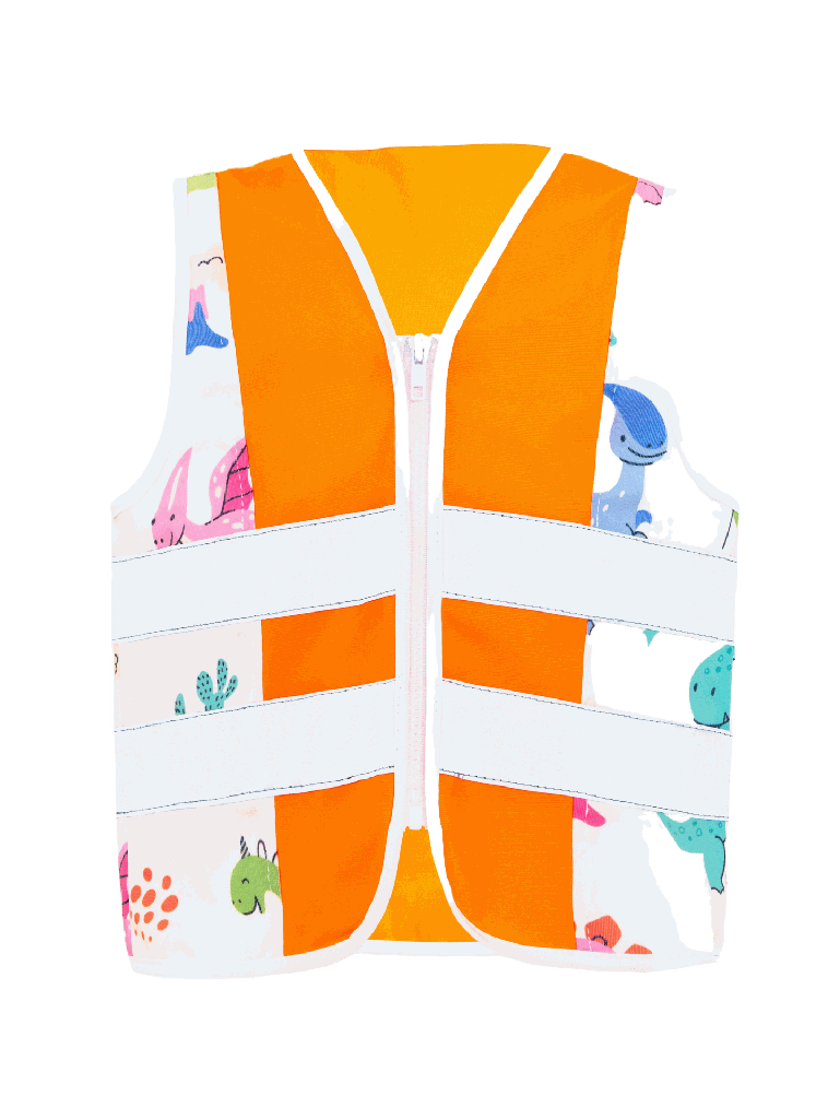 Korntex Kinder Warnweste Dinosaurier, neonorange, S