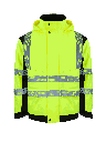 Korntex Hi-Vis Softshell Regenjacke EN 20471, schwarz/neongelb, 4XL