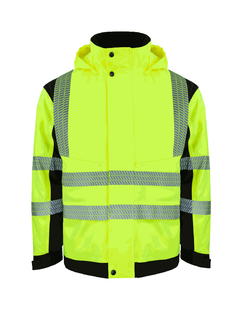 Korntex Hi-Vis Softshell Regenjacke EN 20471, schwarz/neongelb, 5XL