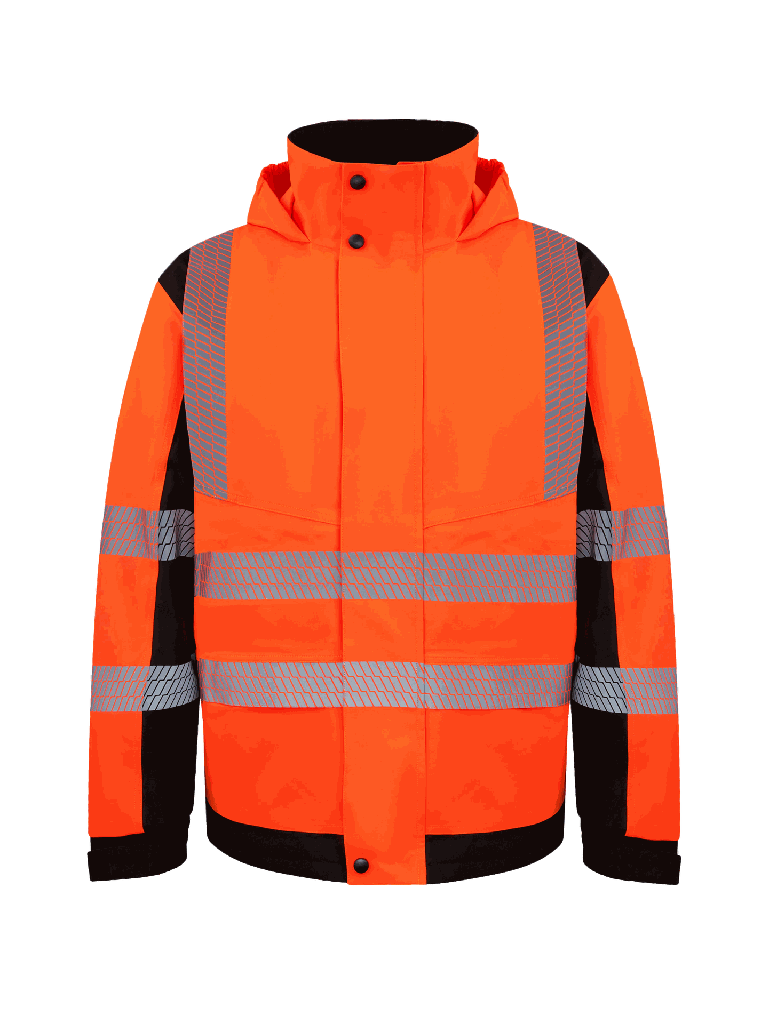 Korntex Hi-Vis Softshell Regenjacke EN 20471, schwarz/neonorange, 4XL