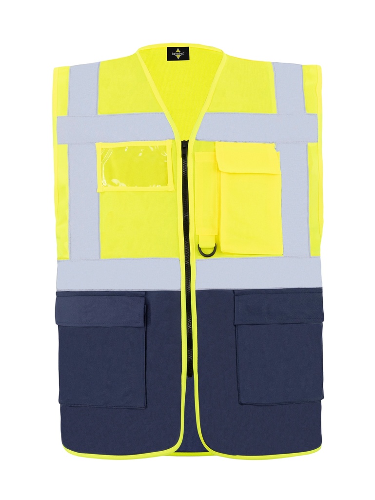 Korntex Comfort Safety Vest - Multifunctional with Pockets - neongelb/navyblau - S