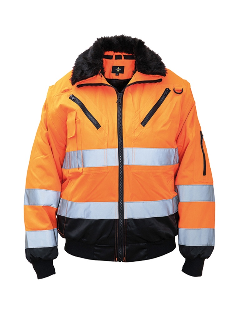 Korntex Hi-Vis Pilotenjacke EN 20471, schwarz/neonorange, XS