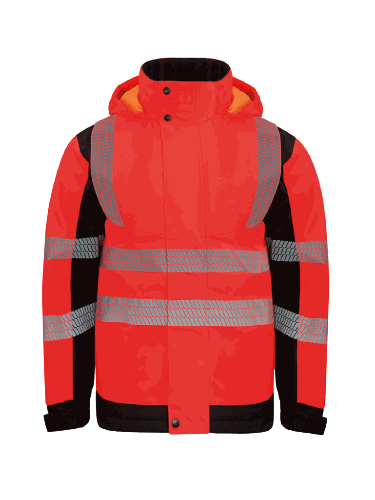 Korntex Hi-Vis Softshell Regenjacke EN 20471, schwarz/rot, 5XL